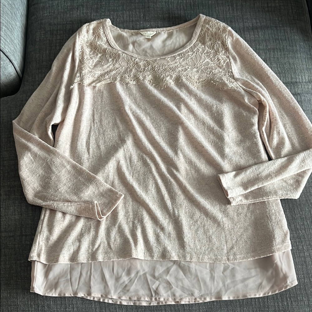 Adiva Pink Long Sleeve Relaxed Blouse with Crew Neck and Embellished Details